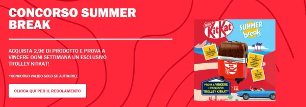 Concorso KitKat Summer Break 2024: Prova a Vincere un Esclusivo Trolley KitKat Ogni Settimana!